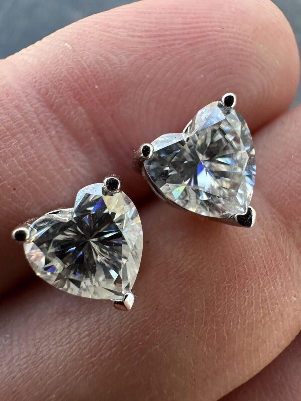 MOISSANITE Heart Shape Solitaire Stud Earrings - 925 Silver - 3mm-7mm - 0.2-2.4ct