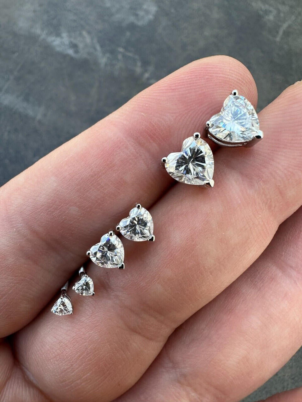 MOISSANITE Heart Shape Solitaire Stud Earrings - 925 Silver - 3mm-7mm - 0.2-2.4ct