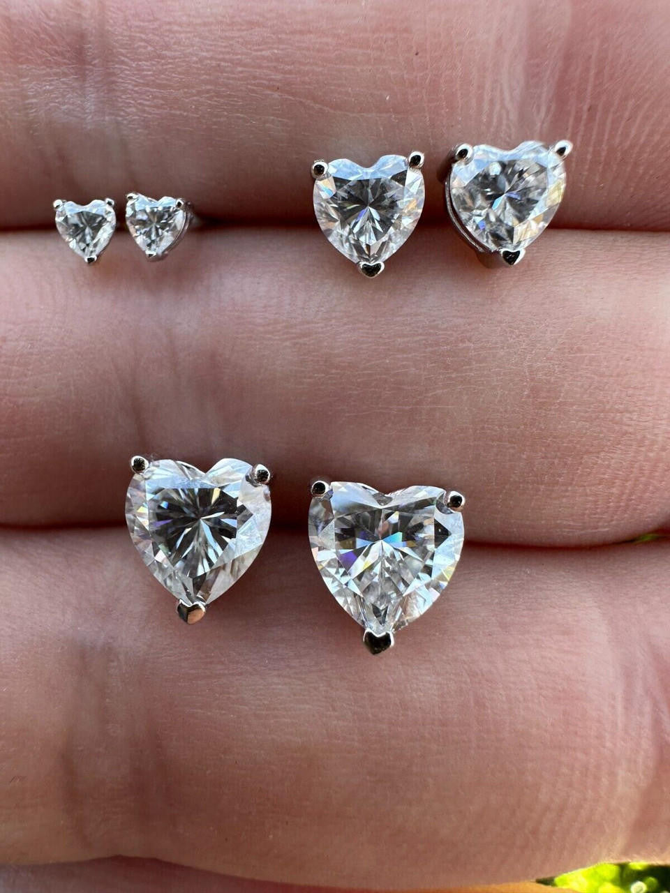MOISSANITE Heart Shape Solitaire Stud Earrings - 925 Silver - 3mm-7mm - 0.2-2.4ct