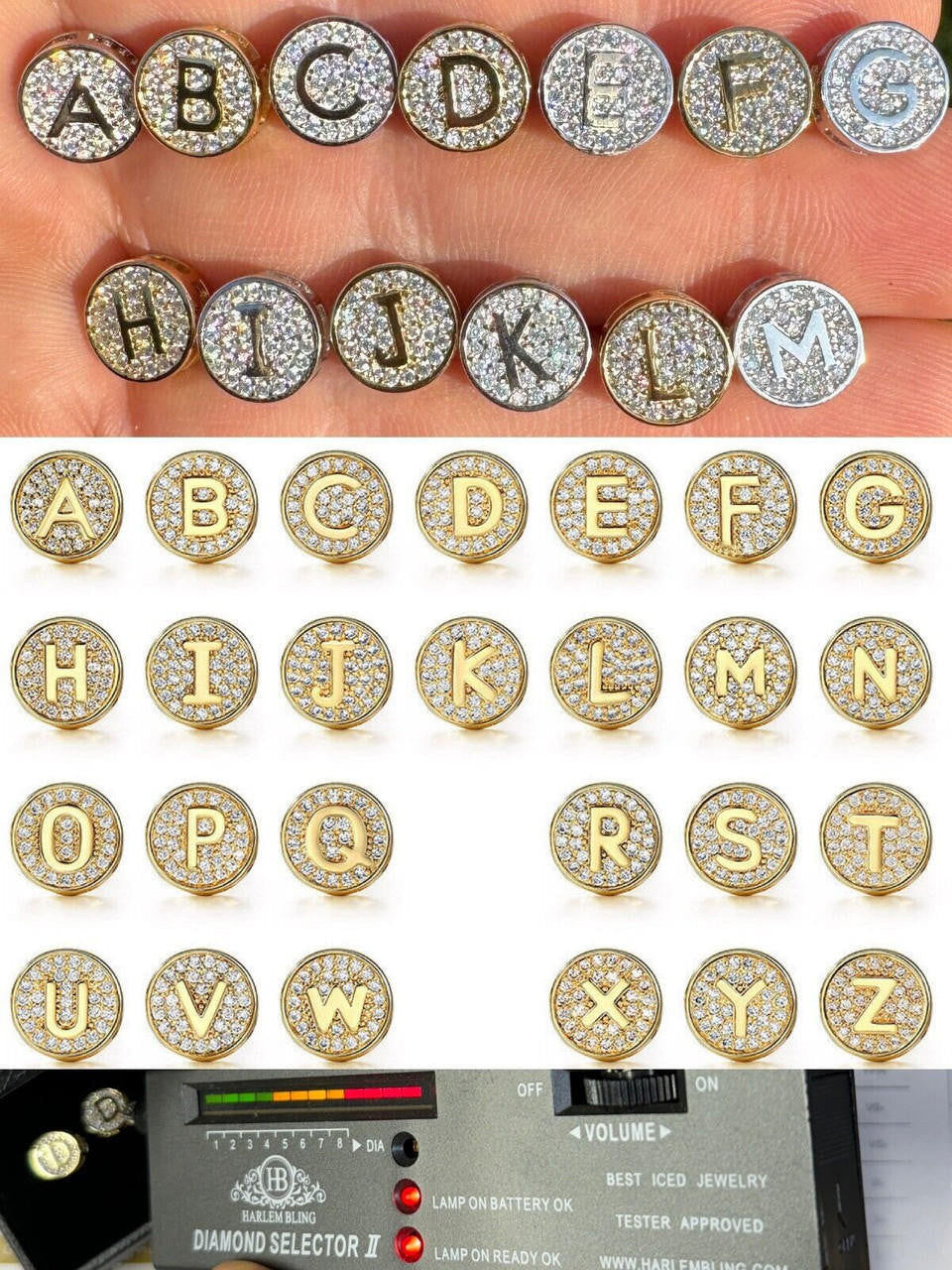 MOISSANITE A-Z Initial Letter Earrings - 14k Gold Vermeil Or 925 Silver - 10mm