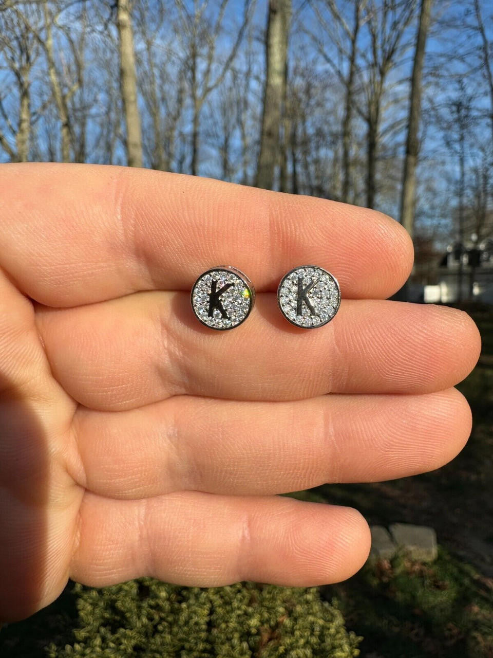 MOISSANITE A-Z Initial Letter Earrings - 14k Gold Vermeil Or 925 Silver - 10mm