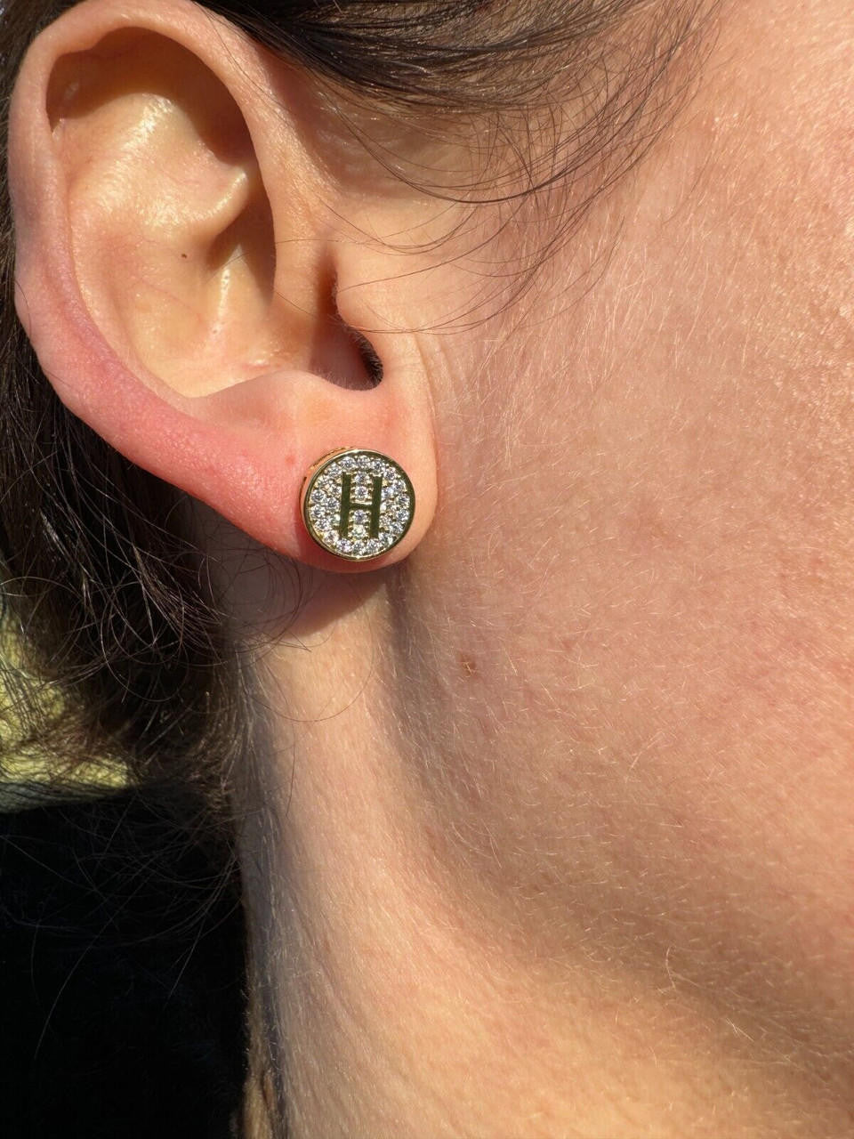 MOISSANITE A-Z Initial Letter Earrings - 14k Gold Vermeil Or 925 Silver - 10mm