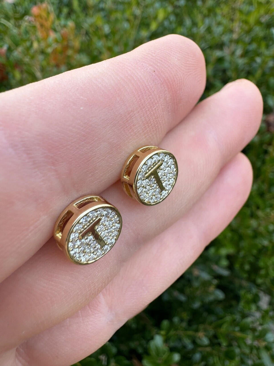 MOISSANITE A-Z Initial Letter Earrings - 14k Gold Vermeil Or 925 Silver - 10mm