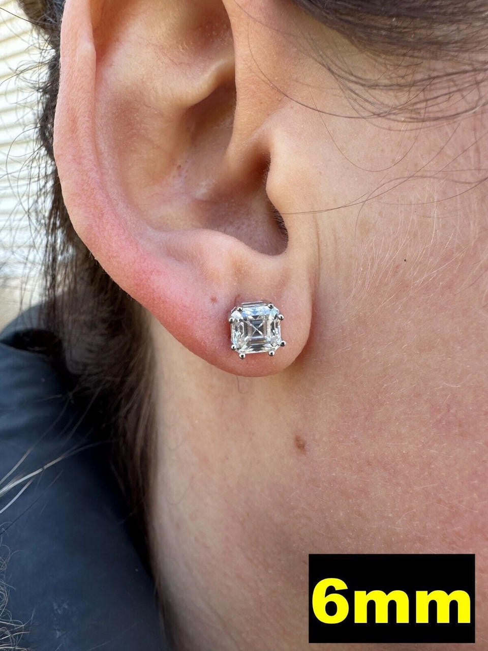 MOISSANITE Asscher Cut Square Solitaire Stud Earrings - 925 Silver - 4mm-8mm - 0.7-6ct