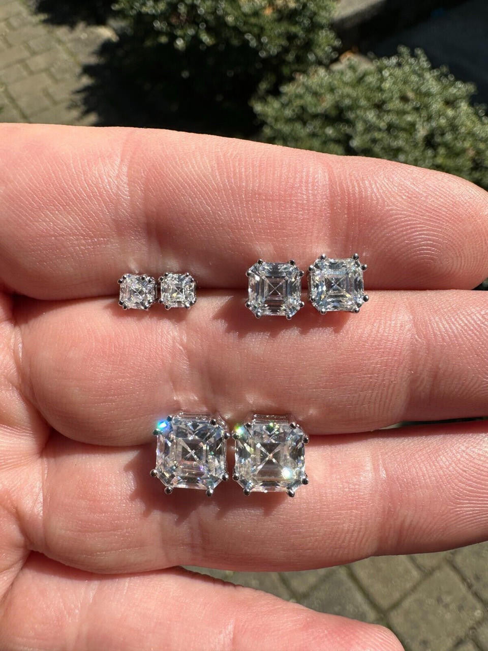 MOISSANITE Asscher Cut Square Solitaire Stud Earrings - 925 Silver - 4mm-8mm - 0.7-6ct