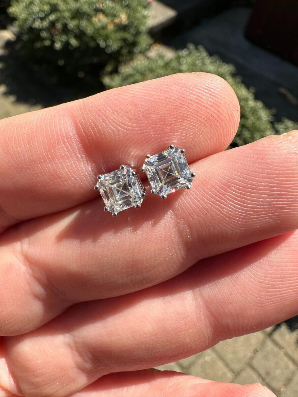 MOISSANITE Asscher Cut Square Solitaire Stud Earrings - 925 Silver - 4mm-8mm - 0.7-6ct