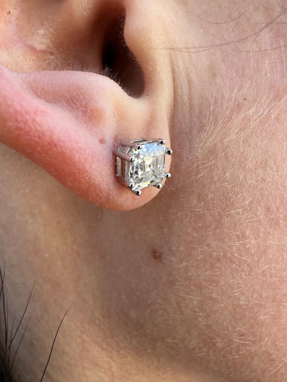MOISSANITE Asscher Cut Square Solitaire Stud Earrings - 925 Silver - 4mm-8mm - 0.7-6ct