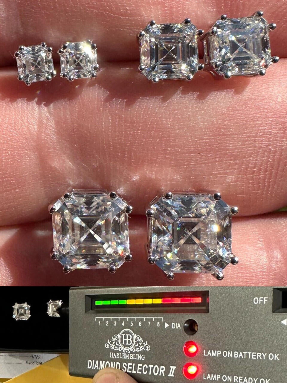 MOISSANITE Asscher Cut Square Solitaire Stud Earrings - 925 Silver - 4mm-8mm - 0.7-6ct