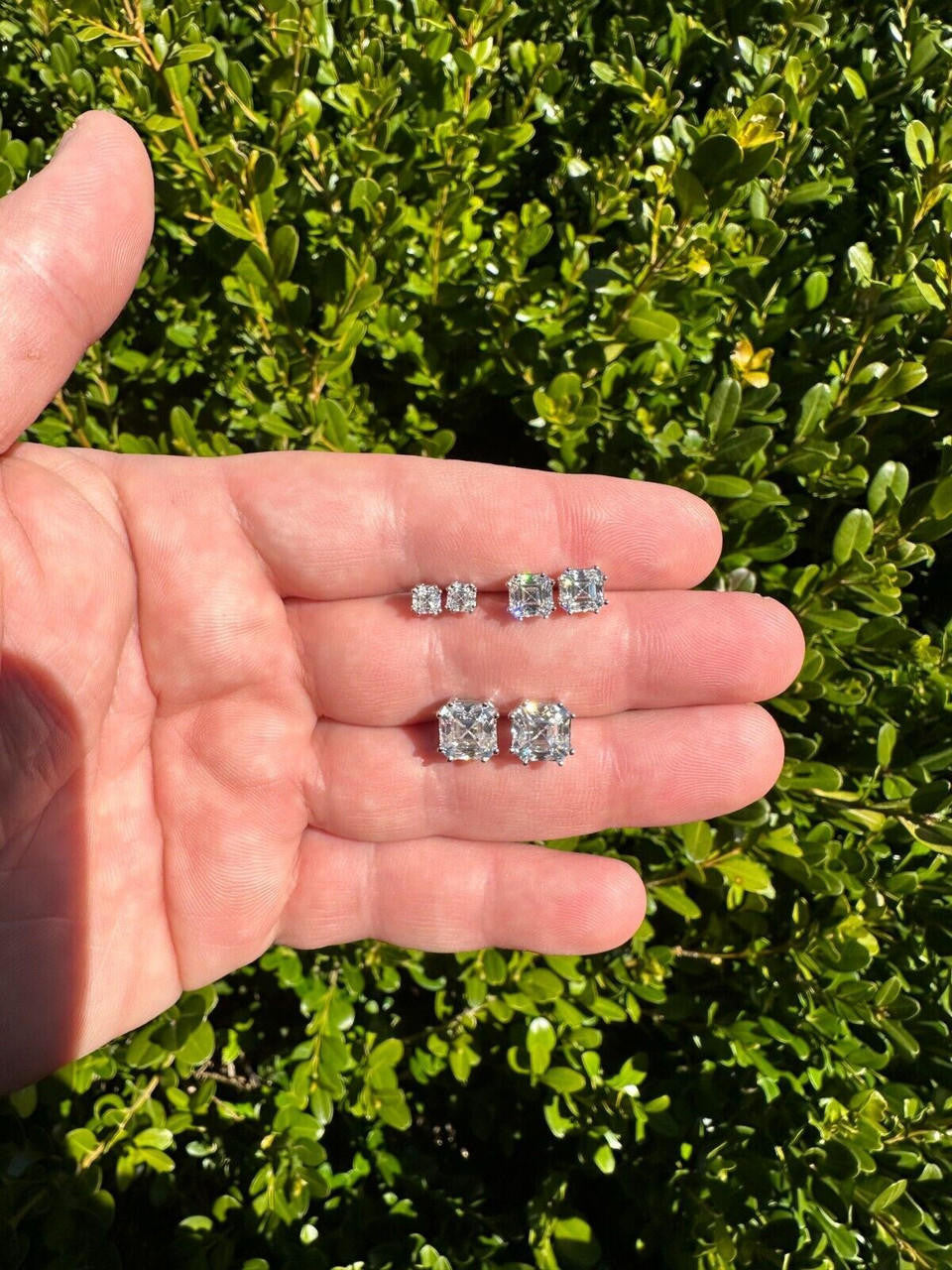 MOISSANITE Asscher Cut Square Solitaire Stud Earrings - 925 Silver - 4mm-8mm - 0.7-6ct