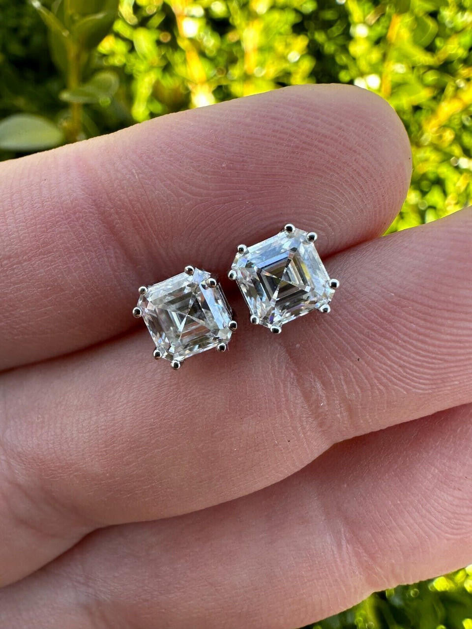 MOISSANITE Asscher Cut Square Solitaire Stud Earrings - 925 Silver - 4mm-8mm - 0.7-6ct