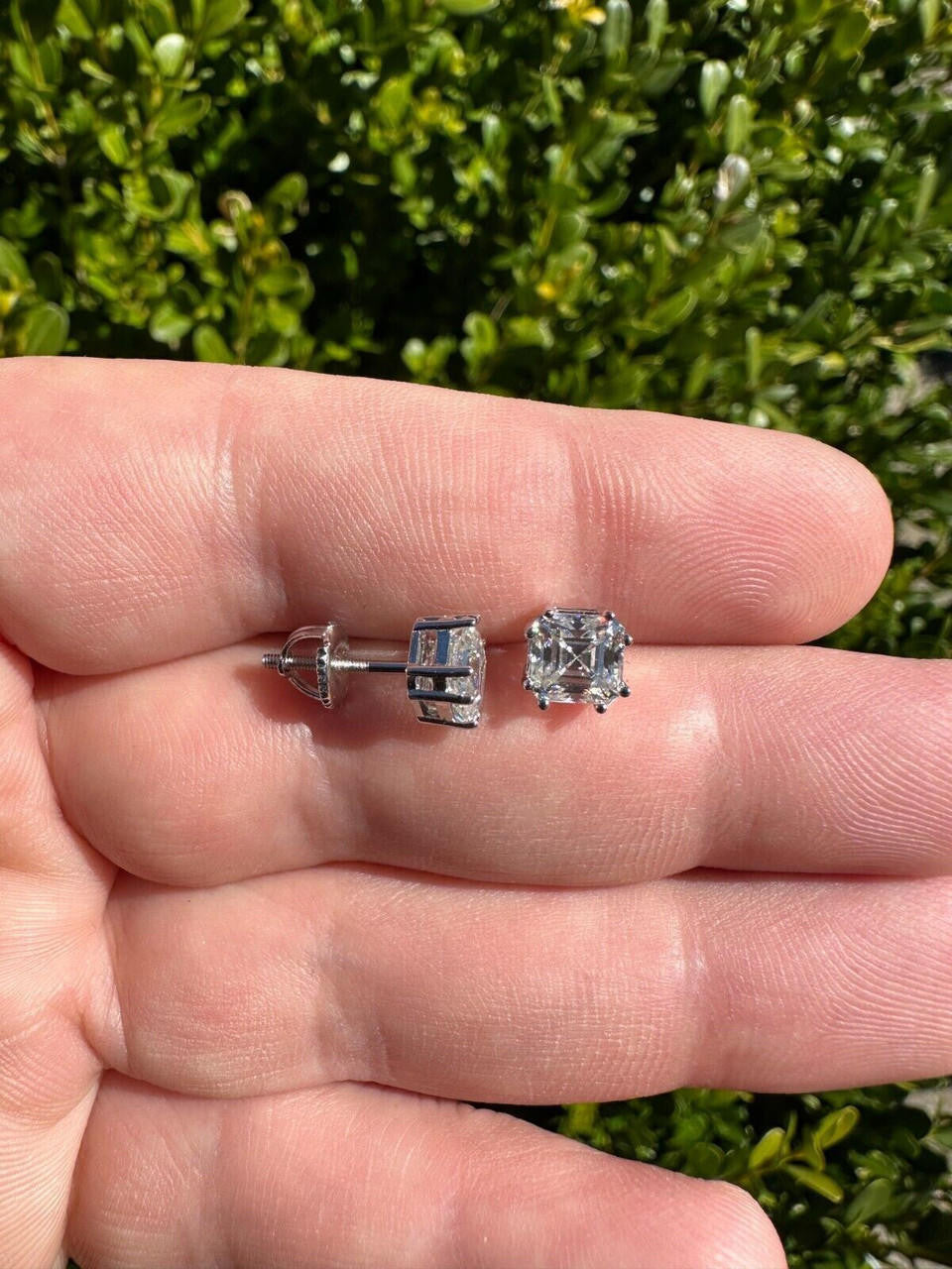 MOISSANITE Asscher Cut Square Solitaire Stud Earrings - 925 Silver - 4mm-8mm - 0.7-6ct