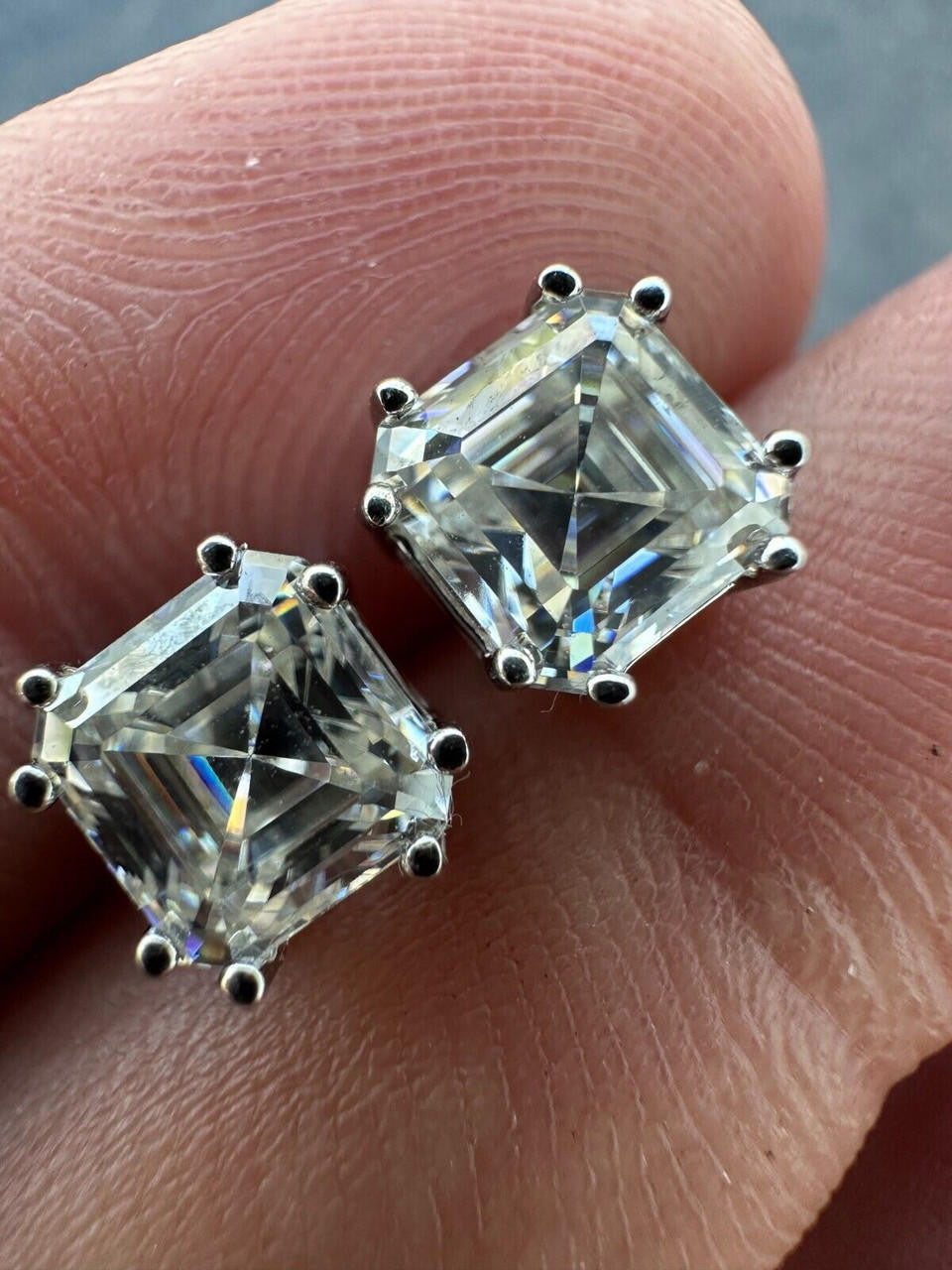 MOISSANITE Asscher Cut Square Solitaire Stud Earrings - 925 Silver - 4mm-8mm - 0.7-6ct