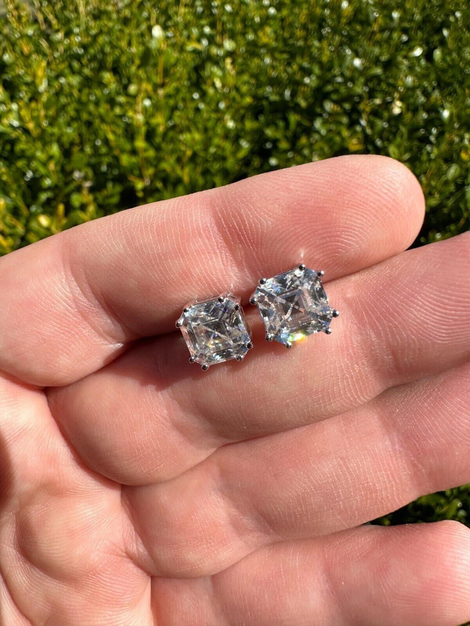 MOISSANITE Asscher Cut Square Solitaire Stud Earrings - 925 Silver - 4mm-8mm - 0.7-6ct