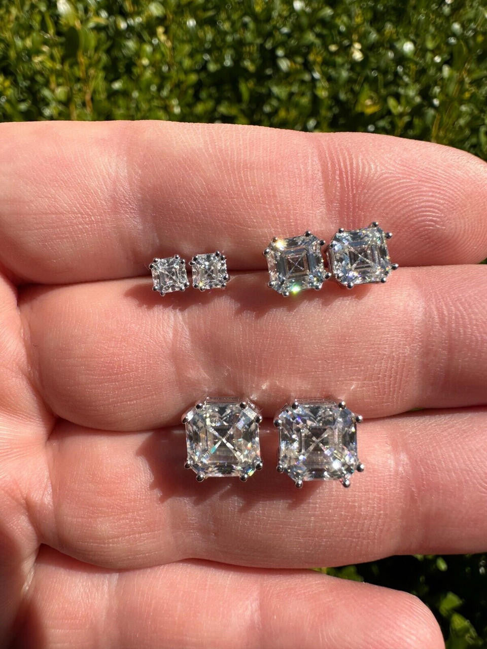 MOISSANITE Asscher Cut Square Solitaire Stud Earrings - 925 Silver - 4mm-8mm - 0.7-6ct