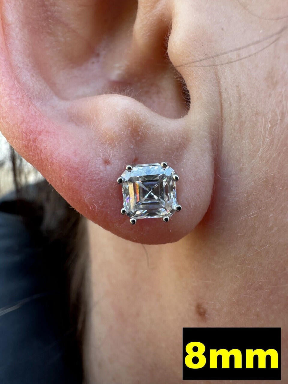 MOISSANITE Asscher Cut Square Solitaire Stud Earrings - 925 Silver - 4mm-8mm - 0.7-6ct