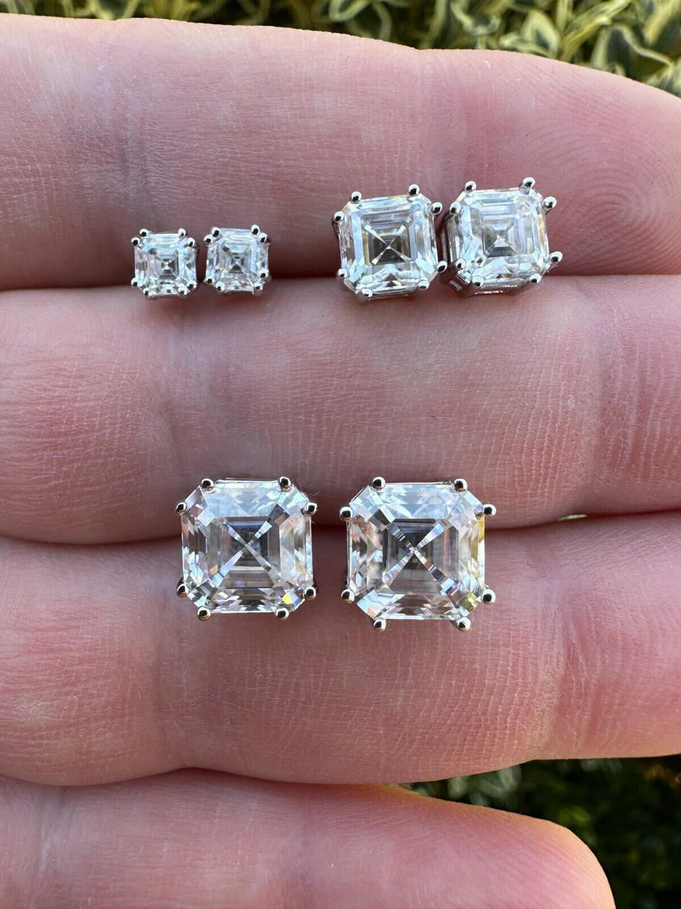 MOISSANITE Asscher Cut Square Solitaire Stud Earrings - 925 Silver - 4mm-8mm - 0.7-6ct