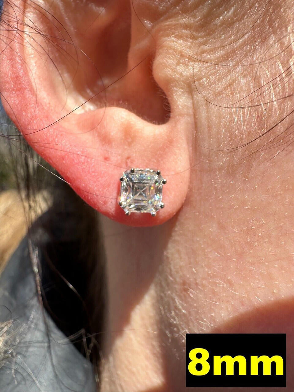MOISSANITE Asscher Cut Square Solitaire Stud Earrings - 925 Silver - 4mm-8mm - 0.7-6ct