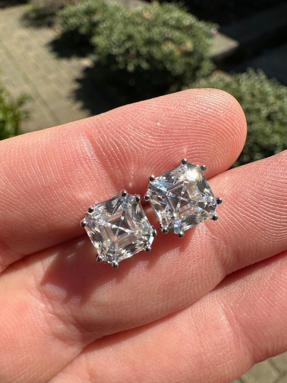 MOISSANITE Asscher Cut Square Solitaire Stud Earrings - 925 Silver - 4mm-8mm - 0.7-6ct