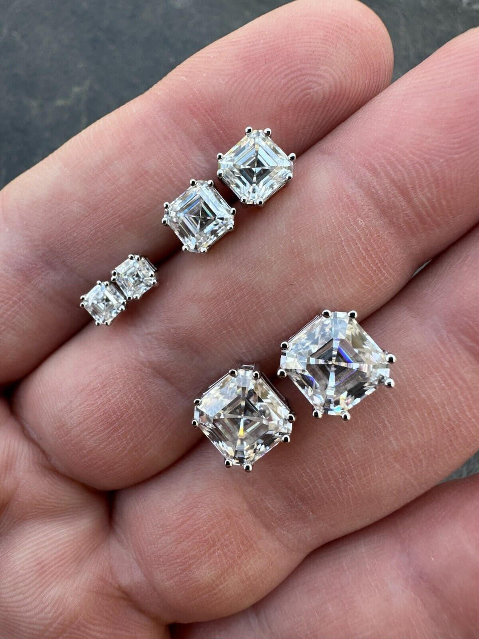 MOISSANITE Asscher Cut Square Solitaire Stud Earrings - 925 Silver - 4mm-8mm - 0.7-6ct