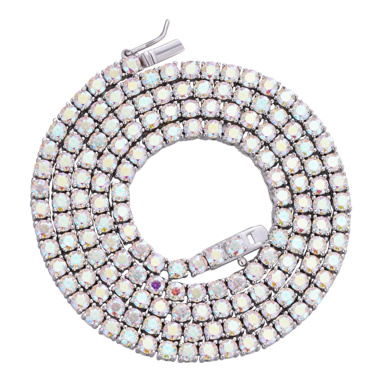 Opal Rainbow MOISSANITE Tennis Chain Necklace Iced Out - 925 Silver - 3mm - 16"-28"