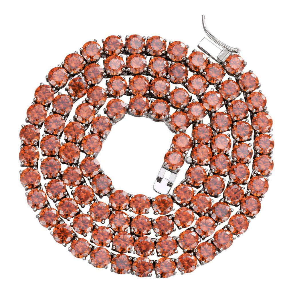 Orange MOISSANITE Tennis Chain Necklace Iced Out - 925 Silver - 5mm - 16"-28"