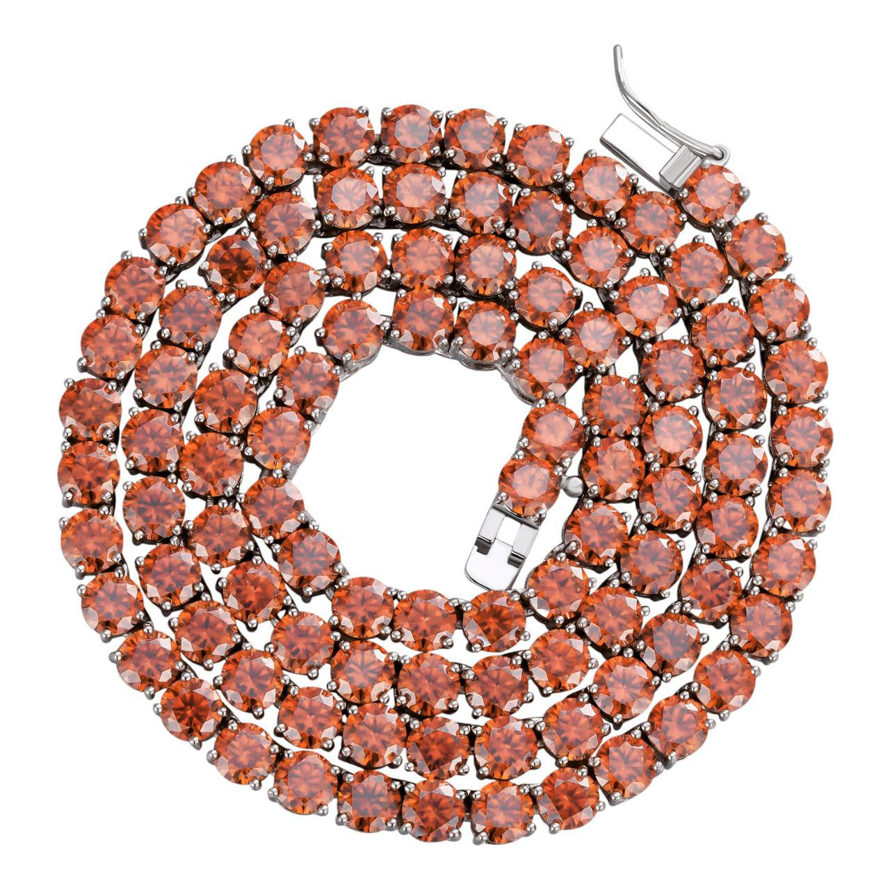 Orange MOISSANITE Tennis Chain Necklace Iced Out - 925 Silver - 5mm - 16"-28"