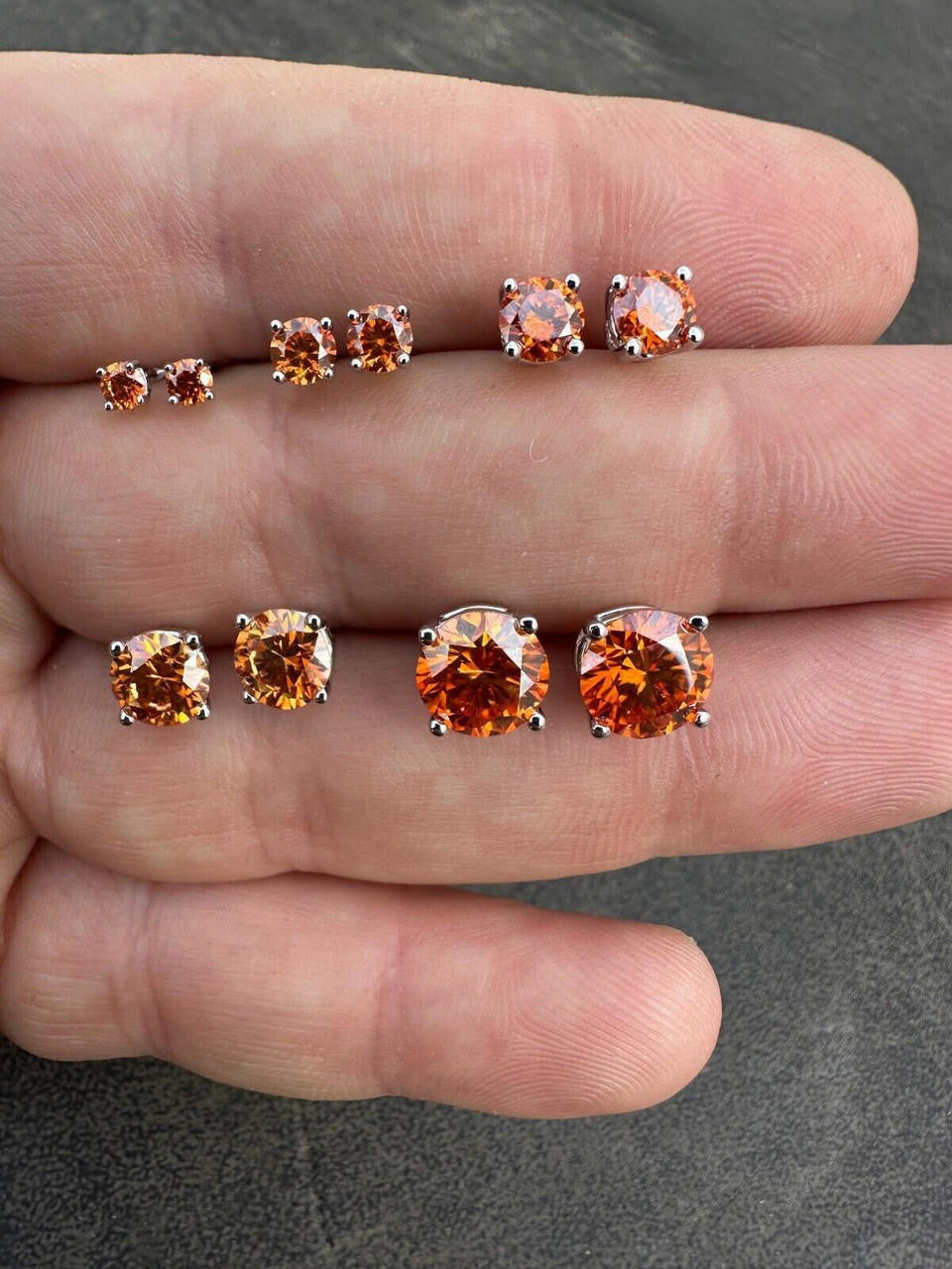 Orange MOISSANITE Solitaire Stud Earrings - 925 Silver - 3mm-8mm - 0.2-4ct