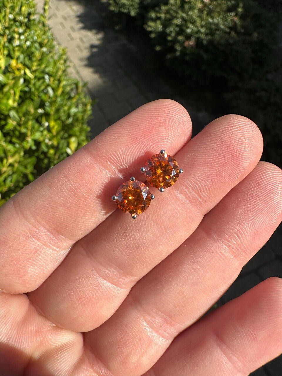 Orange MOISSANITE Solitaire Stud Earrings - 925 Silver - 3mm-8mm - 0.2-4ct