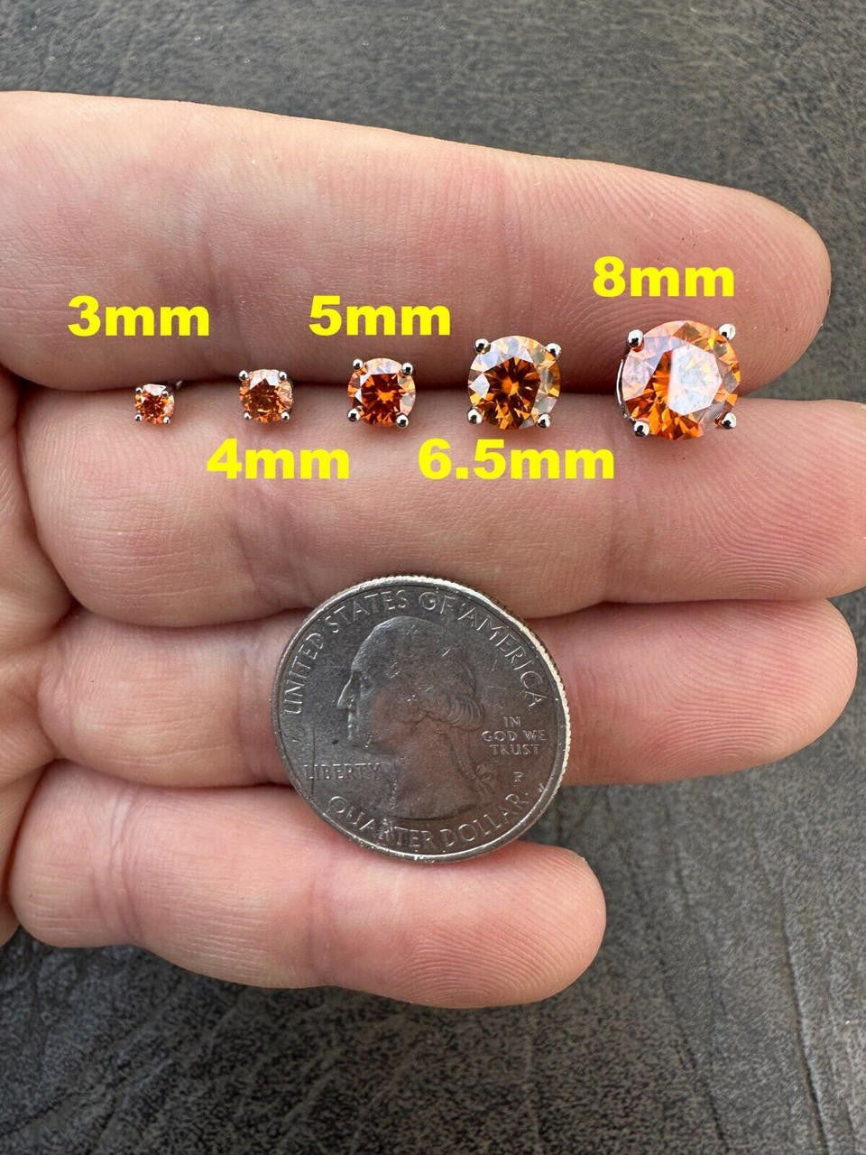 Orange MOISSANITE Solitaire Stud Earrings - 925 Silver - 3mm-8mm - 0.2-4ct