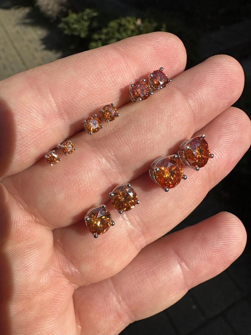 Orange MOISSANITE Solitaire Stud Earrings - 925 Silver - 3mm-8mm - 0.2-4ct