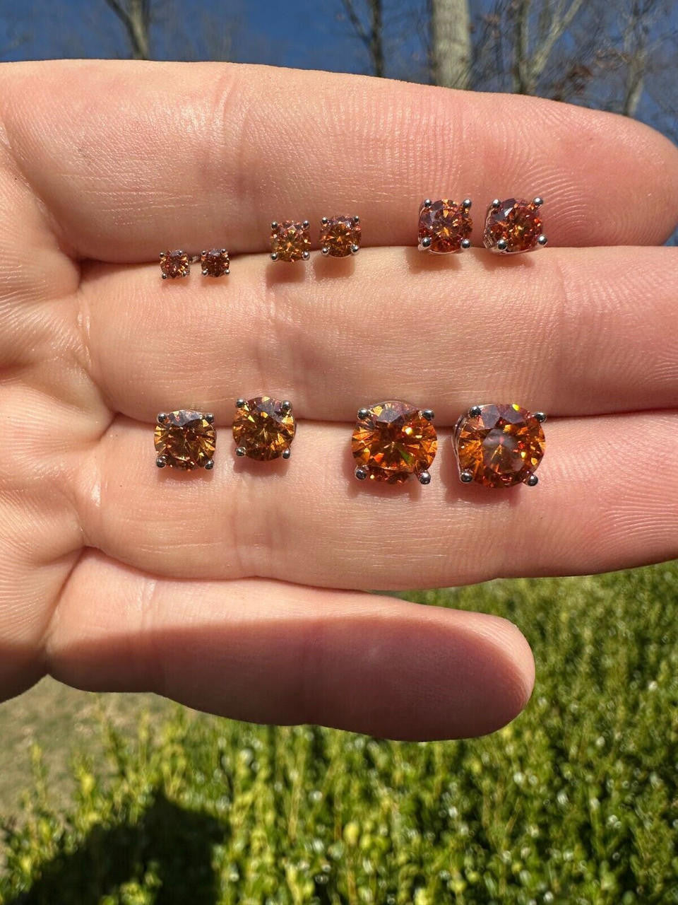 Orange MOISSANITE Solitaire Stud Earrings - 925 Silver - 3mm-8mm - 0.2-4ct