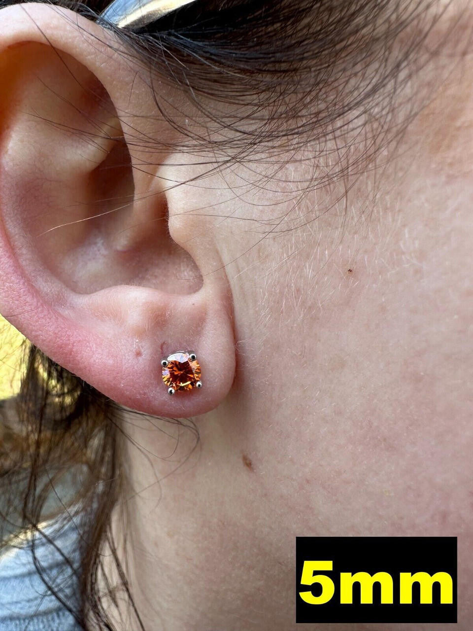 Orange MOISSANITE Solitaire Stud Earrings - 925 Silver - 3mm-8mm - 0.2-4ct