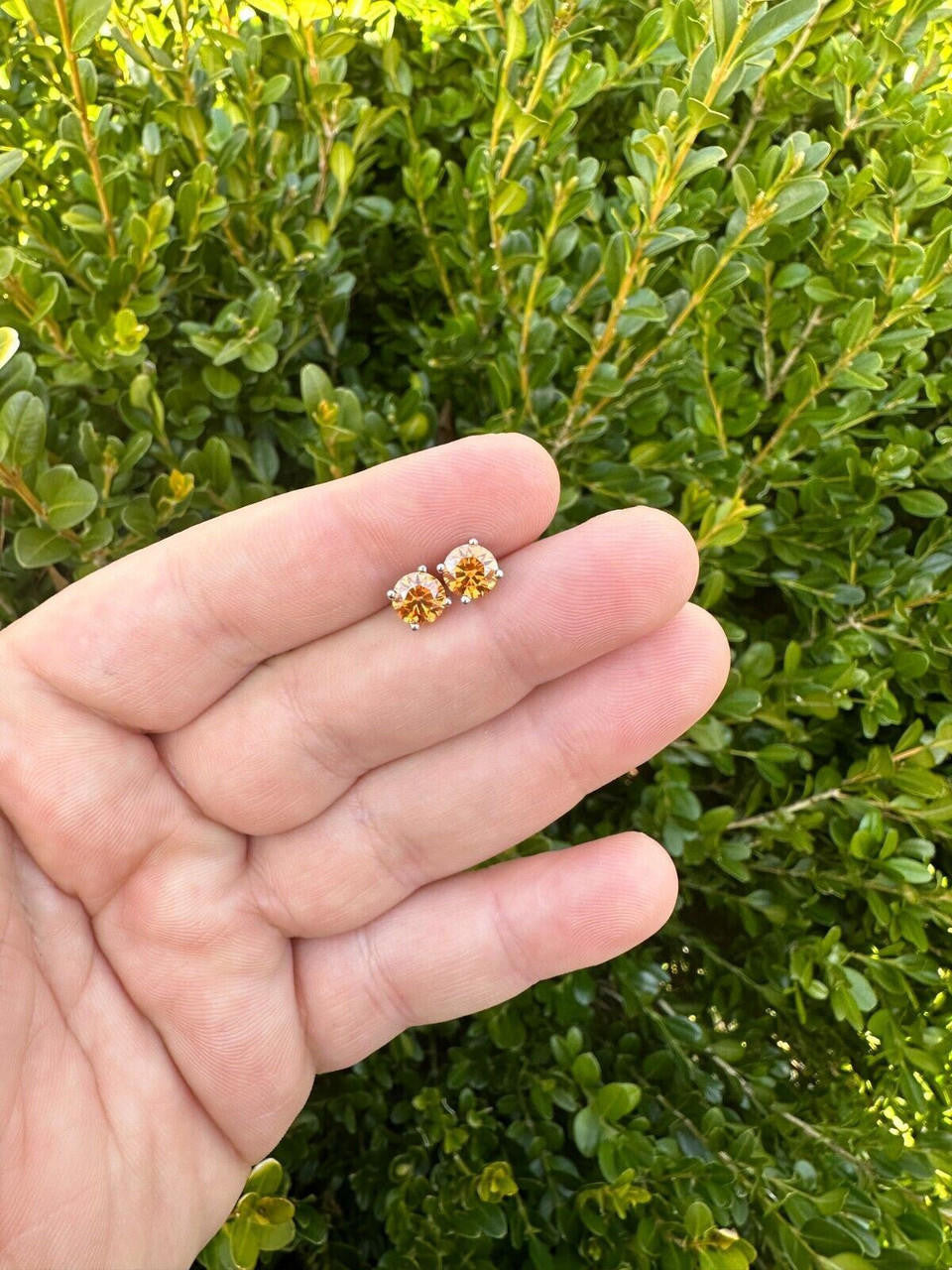 Orange MOISSANITE Solitaire Stud Earrings - 925 Silver - 3mm-8mm - 0.2-4ct