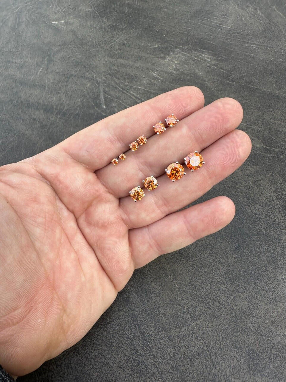 Orange MOISSANITE Solitaire Stud Earrings - 925 Silver - 3mm-8mm - 0.2-4ct