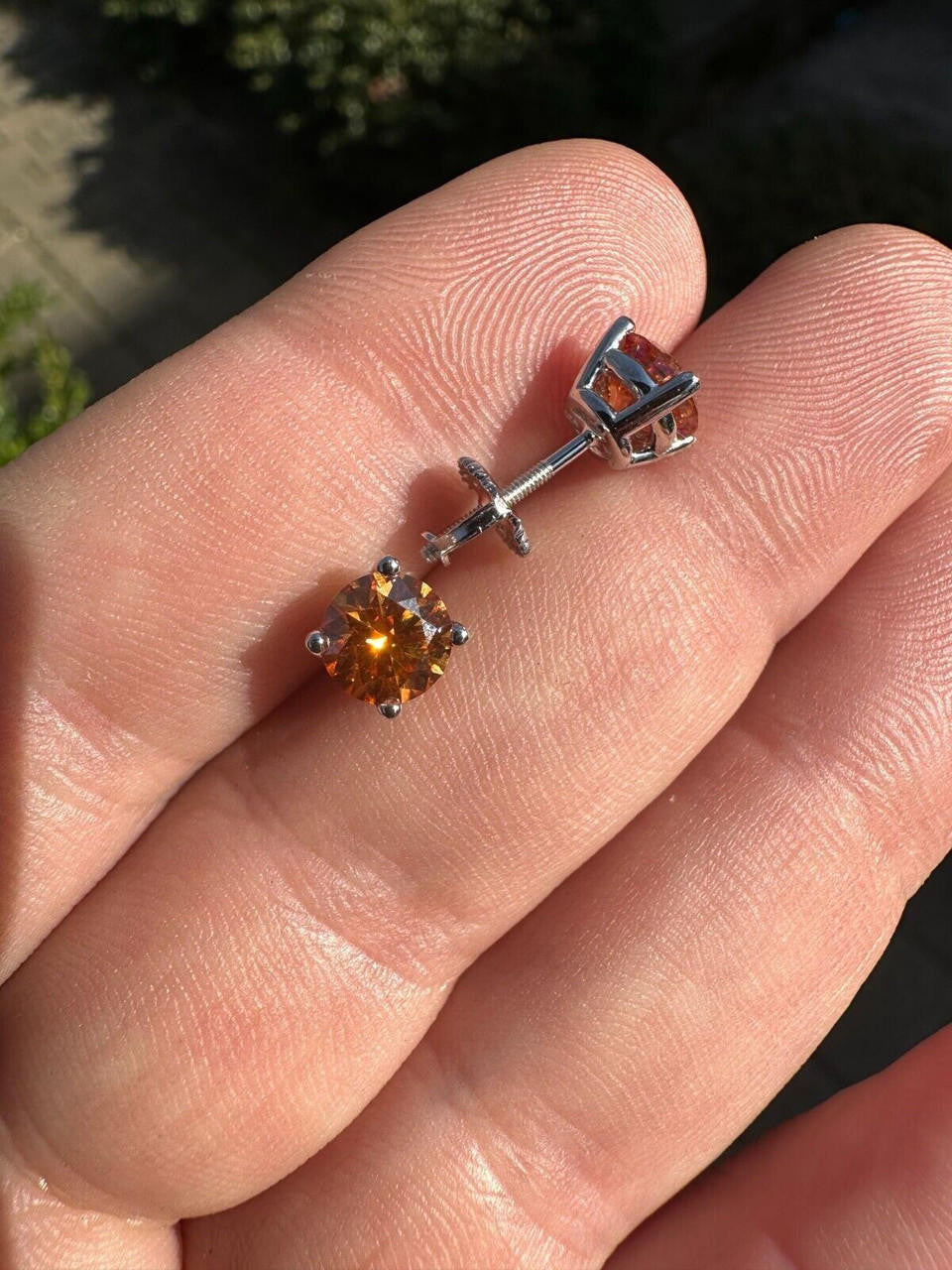 Orange MOISSANITE Solitaire Stud Earrings - 925 Silver - 3mm-8mm - 0.2-4ct