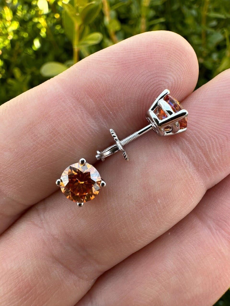 Orange MOISSANITE Solitaire Stud Earrings - 925 Silver - 3mm-8mm - 0.2-4ct