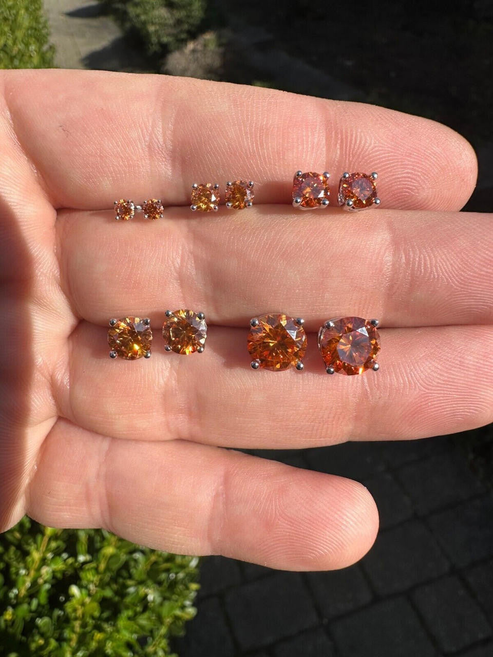 Orange MOISSANITE Solitaire Stud Earrings - 925 Silver - 3mm-8mm - 0.2-4ct