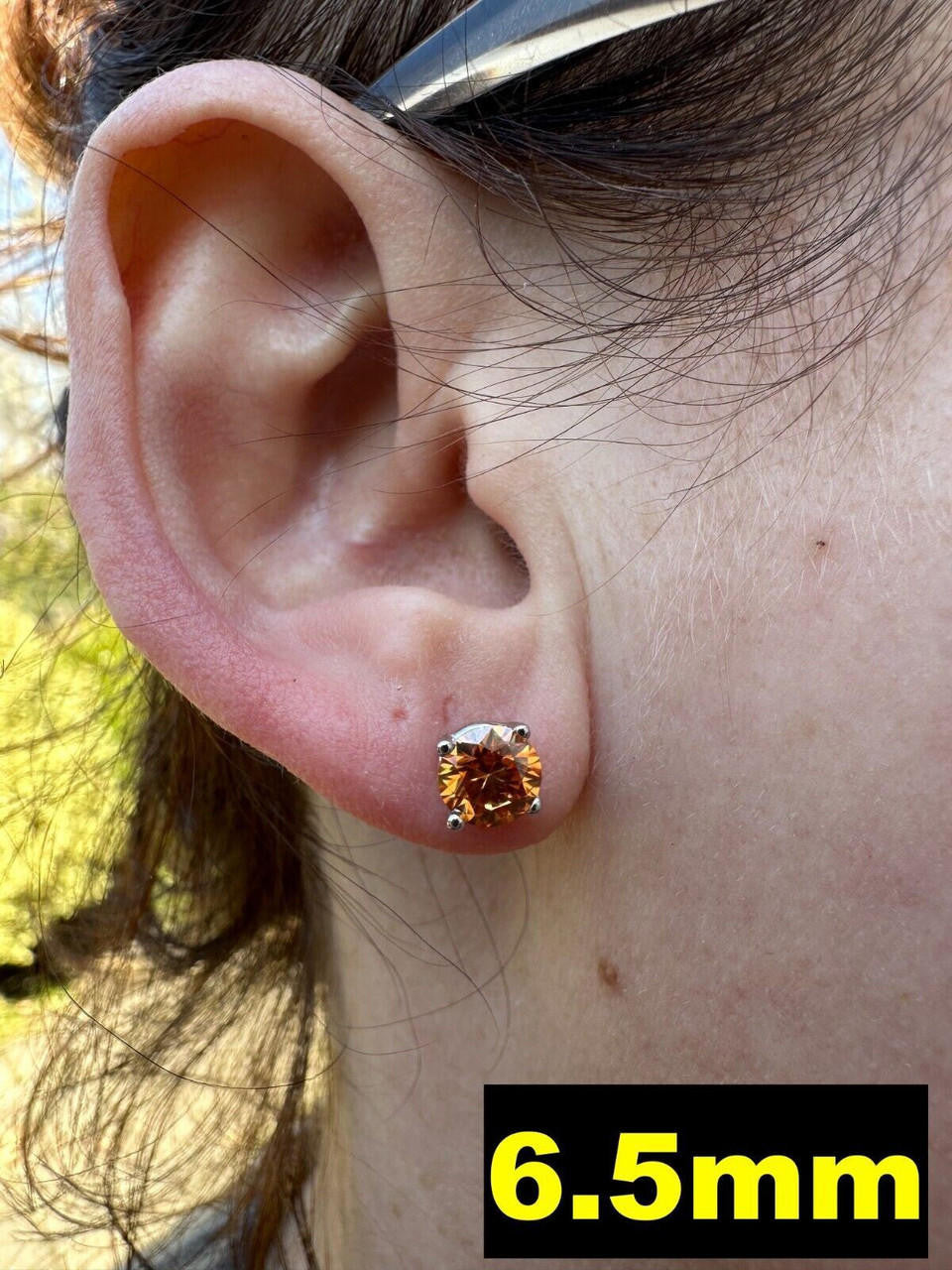 Orange MOISSANITE Solitaire Stud Earrings - 925 Silver - 3mm-8mm - 0.2-4ct