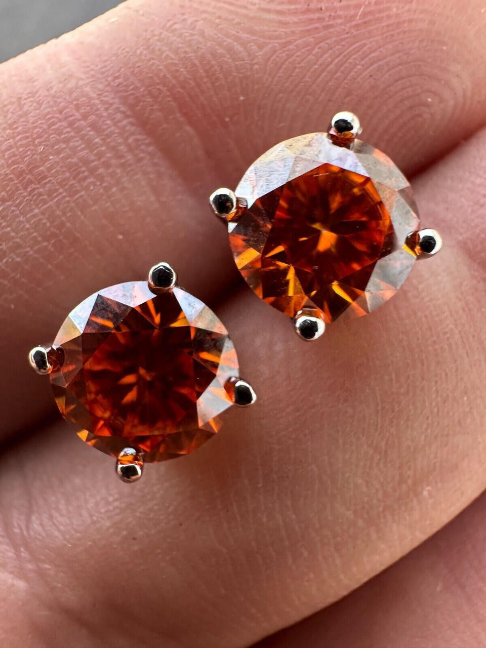 Orange MOISSANITE Solitaire Stud Earrings - 925 Silver - 3mm-8mm - 0.2-4ct