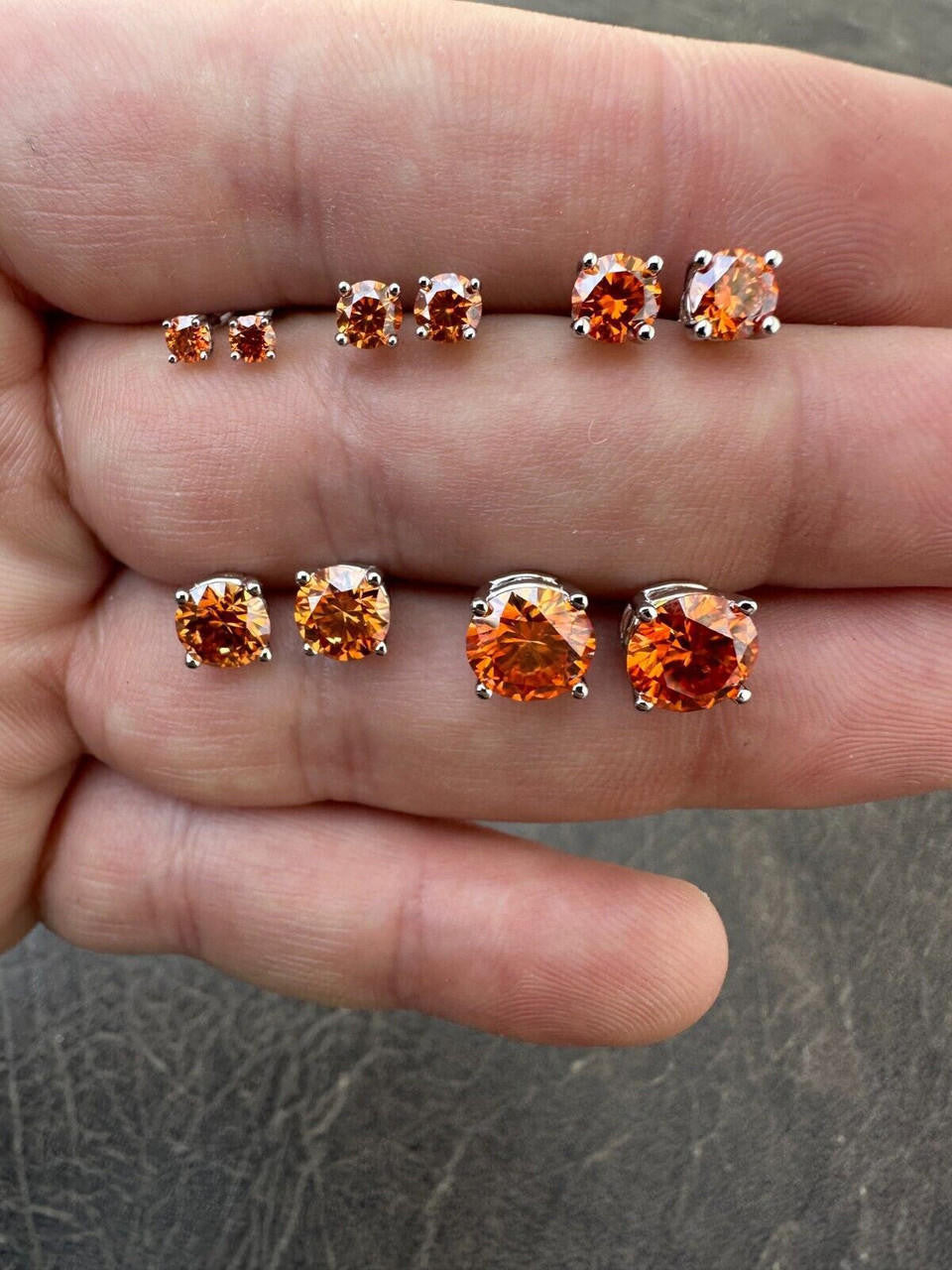 Orange MOISSANITE Solitaire Stud Earrings - 925 Silver - 3mm-8mm - 0.2-4ct