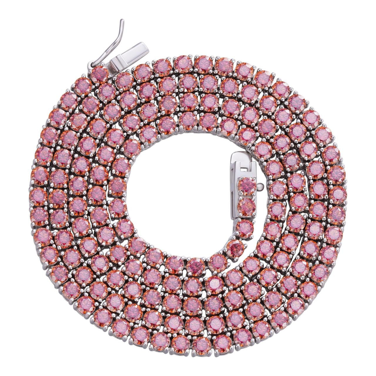 Pink MOISSANITE Tennis Chain Necklace Iced Out - 925 Silver - 3mm - 16"-28"