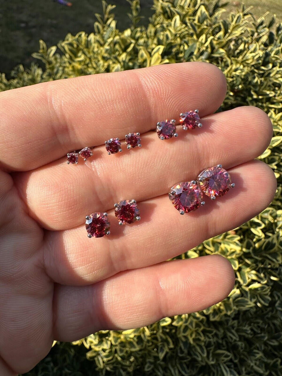 Pink MOISSANITE Solitaire Stud Earrings - 925 Silver - 3mm-8mm - 0.2-4ct