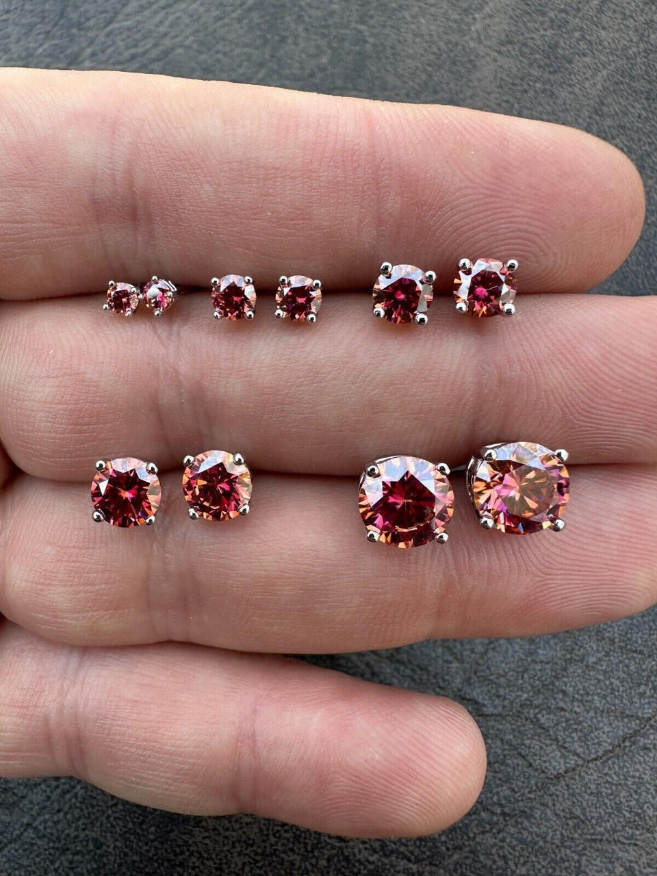 Pink MOISSANITE Solitaire Stud Earrings - 925 Silver - 3mm-8mm - 0.2-4ct