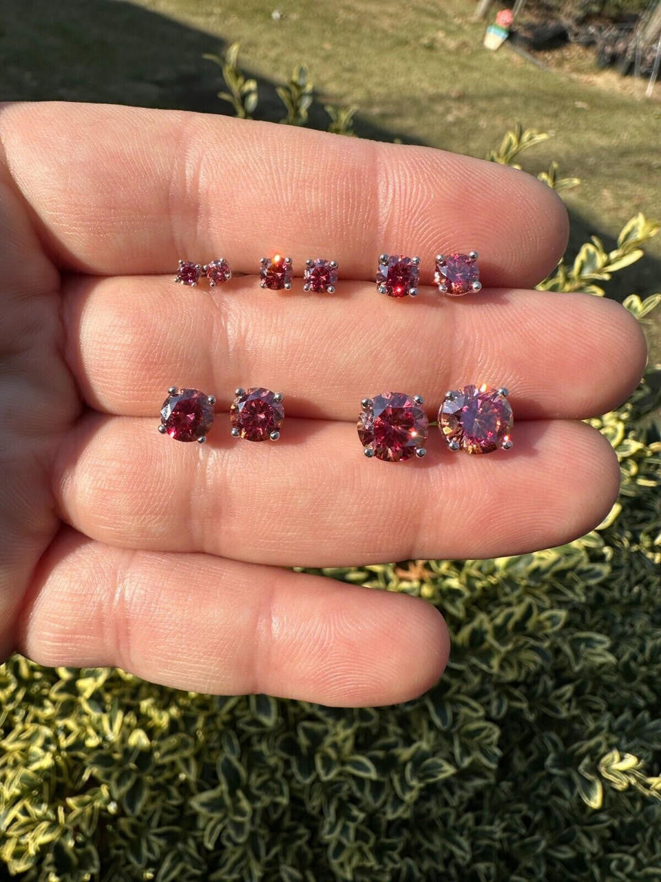 Pink MOISSANITE Solitaire Stud Earrings - 925 Silver - 3mm-8mm - 0.2-4ct