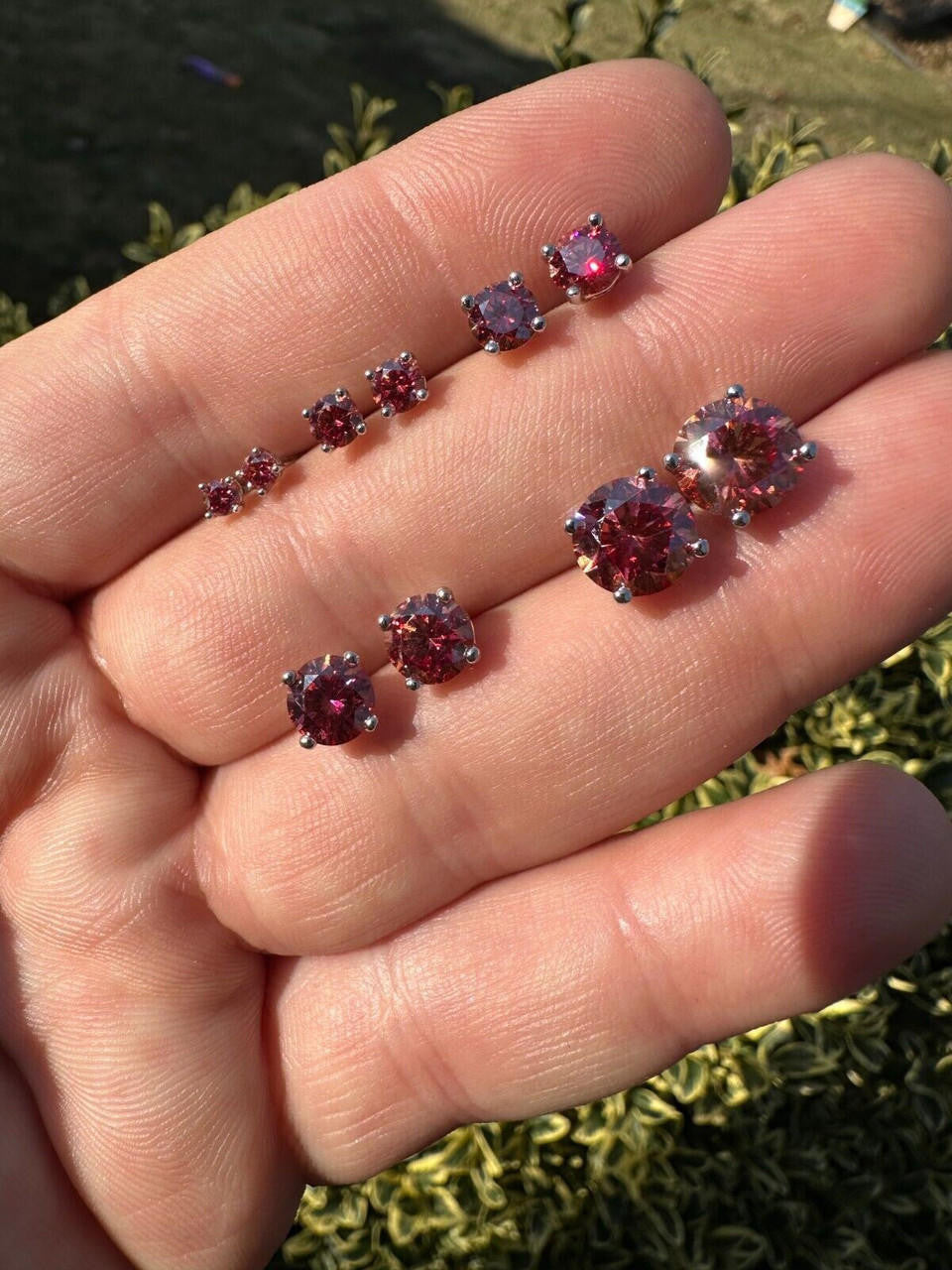 Pink MOISSANITE Solitaire Stud Earrings - 925 Silver - 3mm-8mm - 0.2-4ct