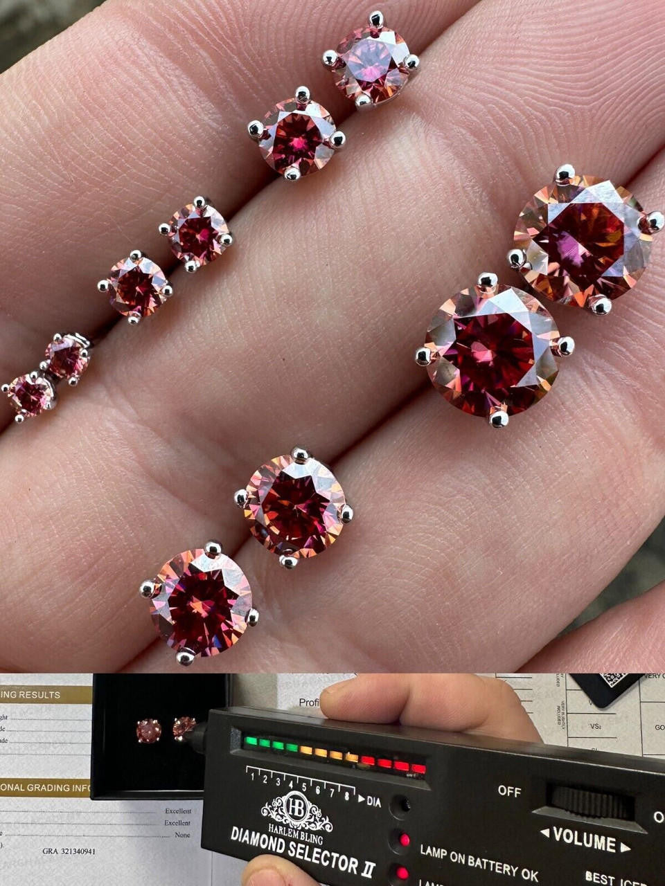 Pink MOISSANITE Solitaire Stud Earrings - 925 Silver - 3mm-8mm - 0.2-4ct