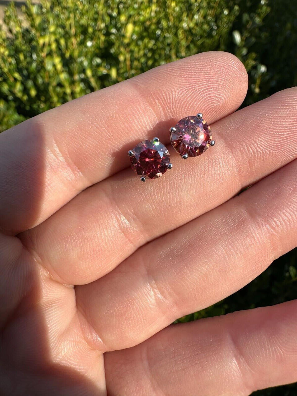Pink MOISSANITE Solitaire Stud Earrings - 925 Silver - 3mm-8mm - 0.2-4ct