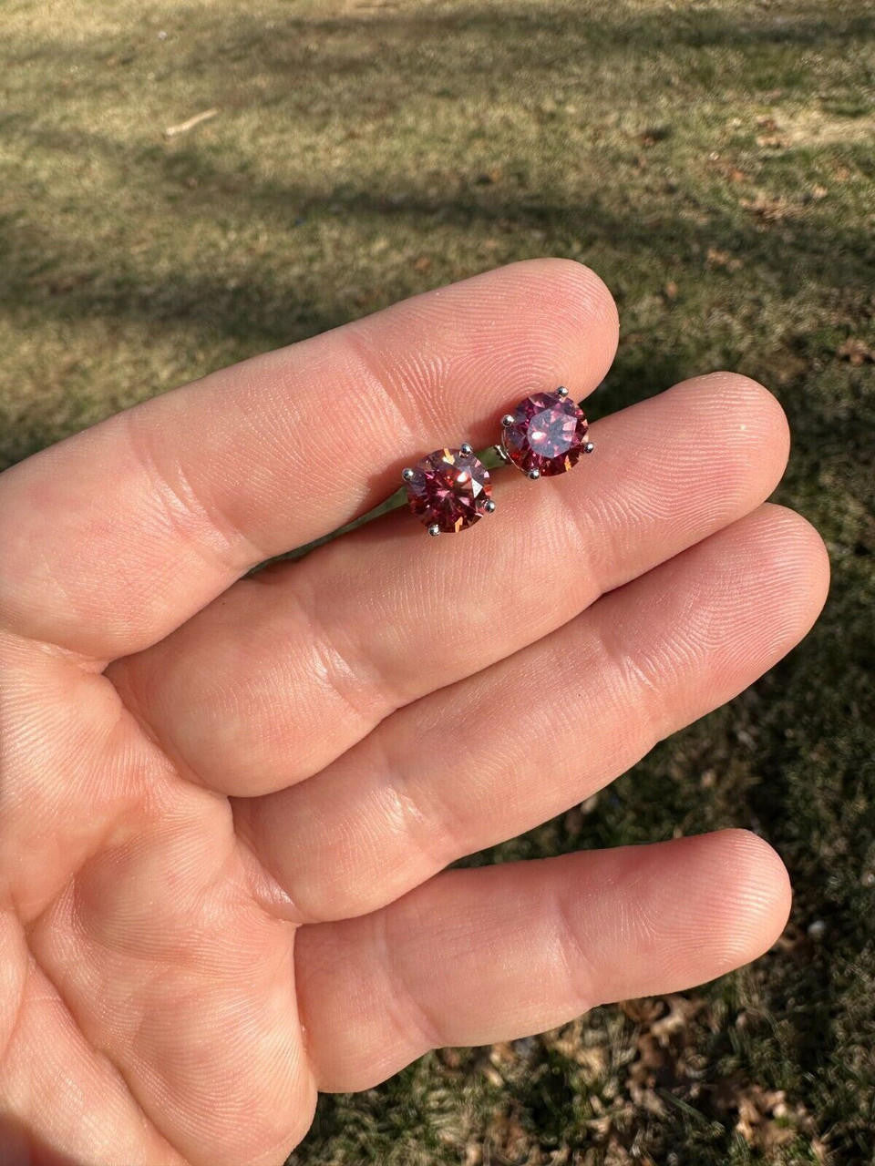 Pink MOISSANITE Solitaire Stud Earrings - 925 Silver - 3mm-8mm - 0.2-4ct