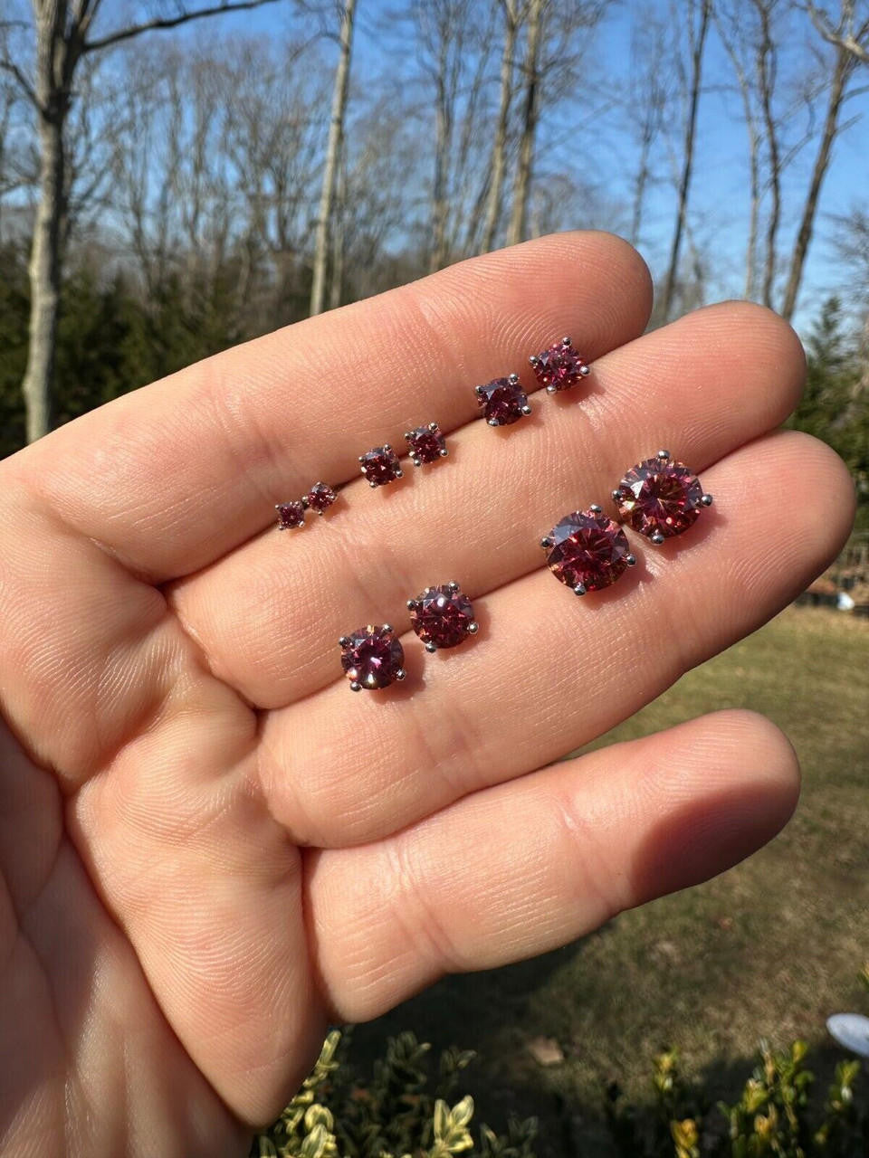 Pink MOISSANITE Solitaire Stud Earrings - 925 Silver - 3mm-8mm - 0.2-4ct