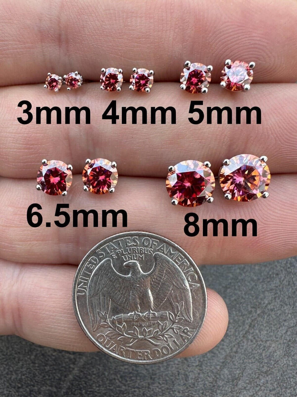 Pink MOISSANITE Solitaire Stud Earrings - 925 Silver - 3mm-8mm - 0.2-4ct